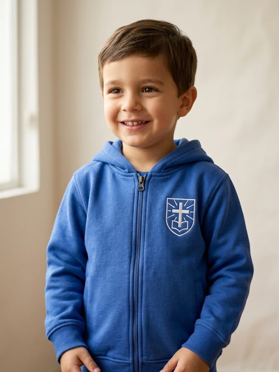 Niño de Inicial con la campera del colegio, retrato ilustrativo
